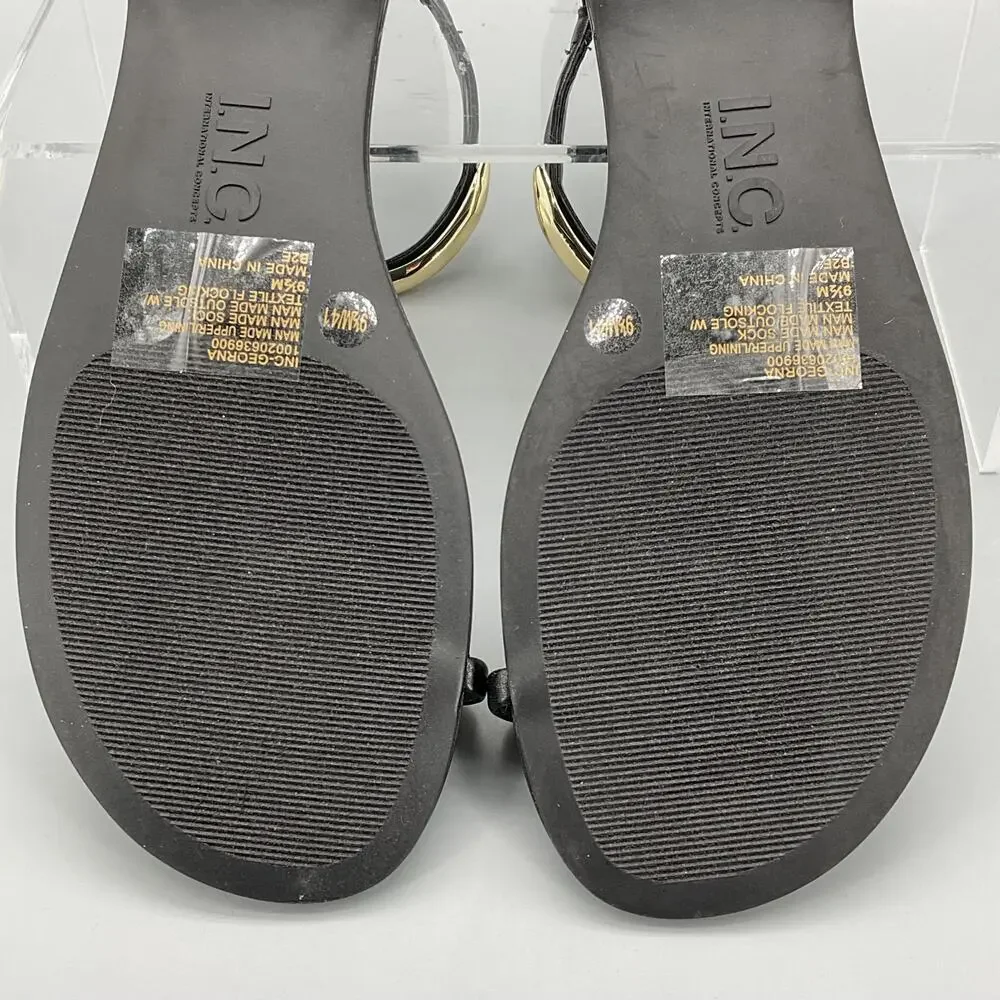 NEW I.N.C. Women’s Georna Flat Sandals Black/Gold Size 9.5M